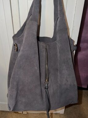 Moda Luxe Suede Hobo Shoulder Bag in Gray